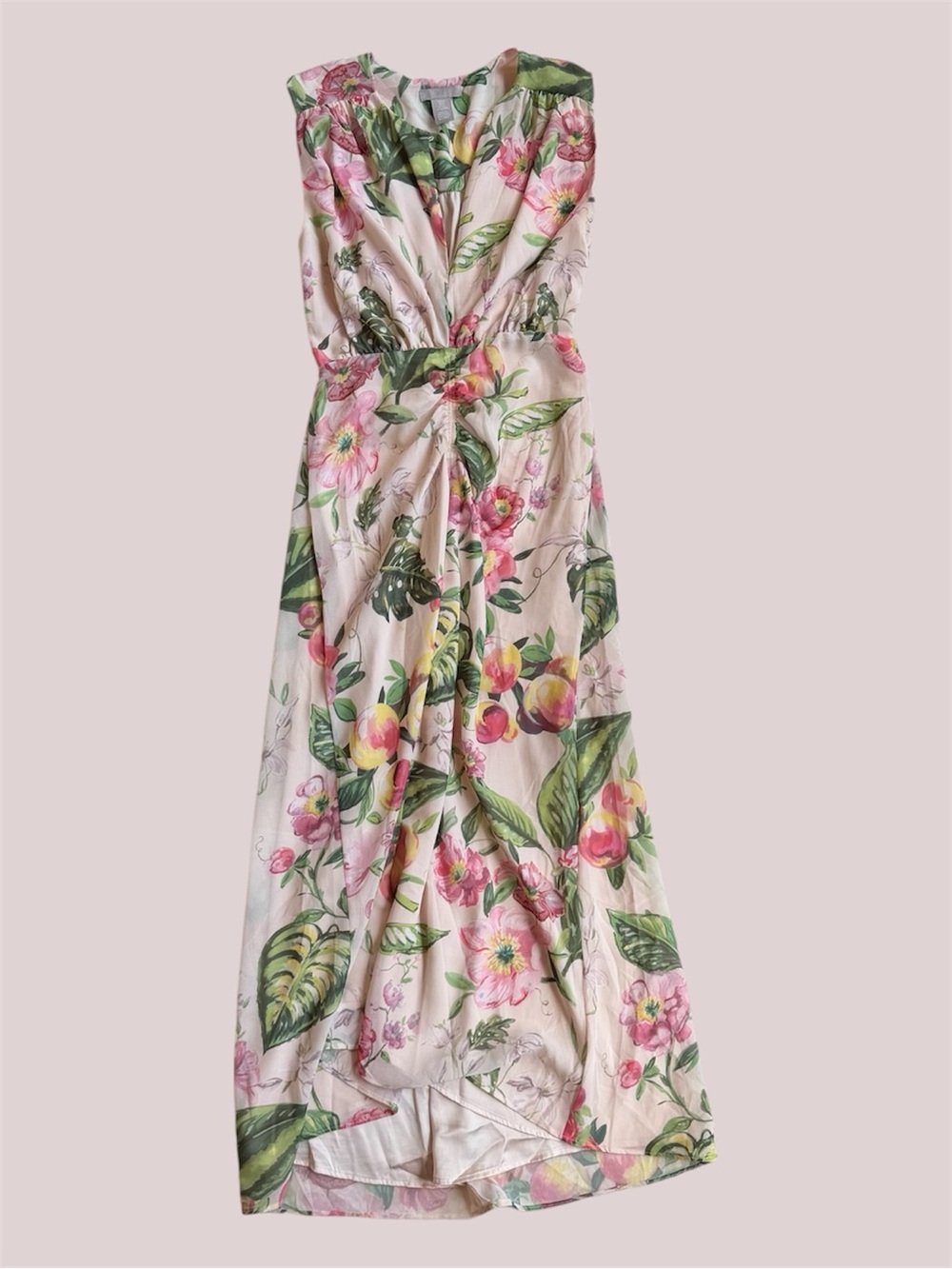 H&M Pink Tropical Floral Chiffon Maxi Dress